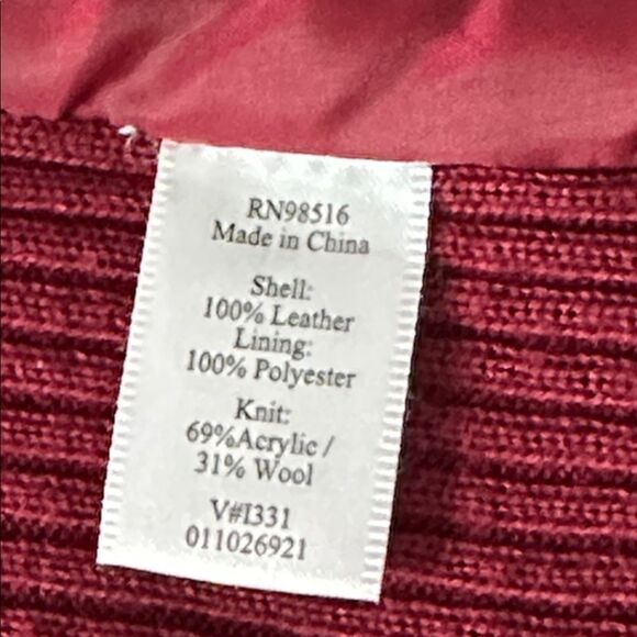 Coldwater Creek Red Leather & Knit Jacket Women’s 14 Zip Front Suede Wool Blend - Picture 13 of 15